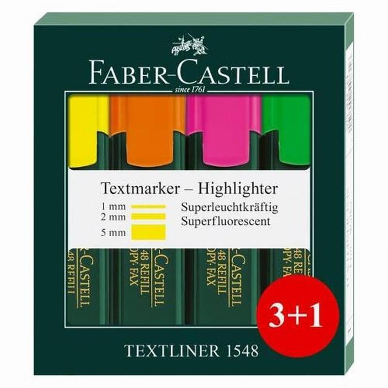 ROTULADOR FABER-CASTELL FLUORESCENTE 48 ESTUCHE 3+1 (254830) - MARC.TEXT LINER 48 FABER PACK 3+1