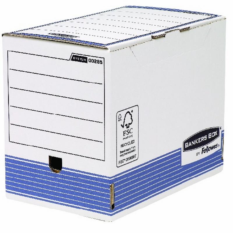 CAJA ARCHIVO DEFINITIVO FELLOWES A4 CARTON RECICLADO 100% LOMO 200 MM MONTAJE AUTOMATICO COLOR AZUL (0028501) DE FELLOWES