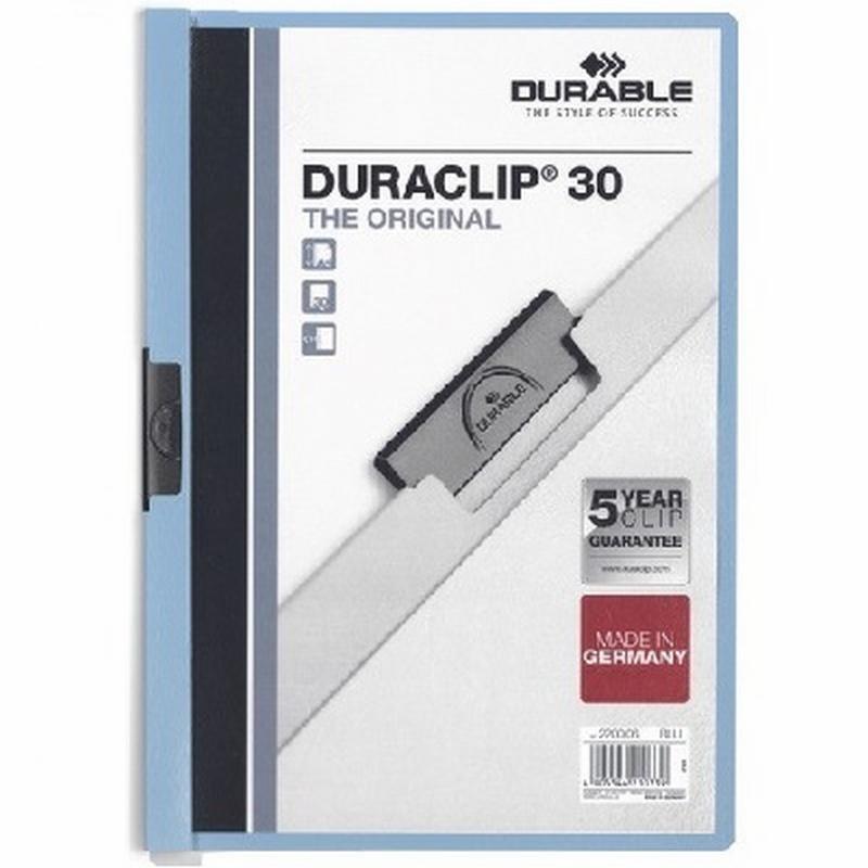 CARPETA DURACLIP DOSSIER PINZA LATERAL AZUL CLARO CAPACIDAD 30 HOJAS (2200-06)  DE DURABLE - CARP.PINZA DINA4 30H.AZ DURACLIP