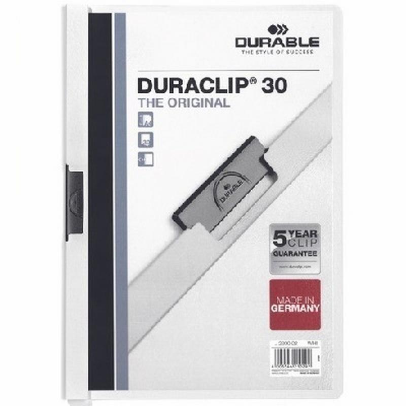 CARPETA DURACLIP DOSSIER PINZA LATERAL BLANCO CAPACIDAD 30 HOJAS (2200-02) DE DURABLE - CARP.PINZA DINA4 30H.BL DURACLIP