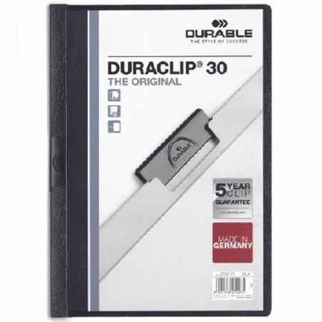 CARPETA DURACLIP DOSSIER PINZA LATERAL NEGRO CAPACIDAD 30 HOJAS (2200-01) - CARP.PINZA DINA4 30H.NG DURACLIP