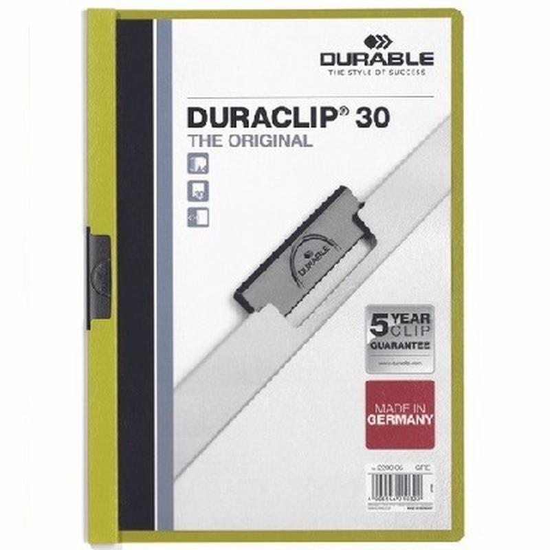 CARPETA DURACLIP DOSSIER PINZA LATERAL VERDE CAPACIDAD 30 HOJAS (2200-05)  DE DURABLE - CARP.PINZA DINA4 30H.VE DURACLIP