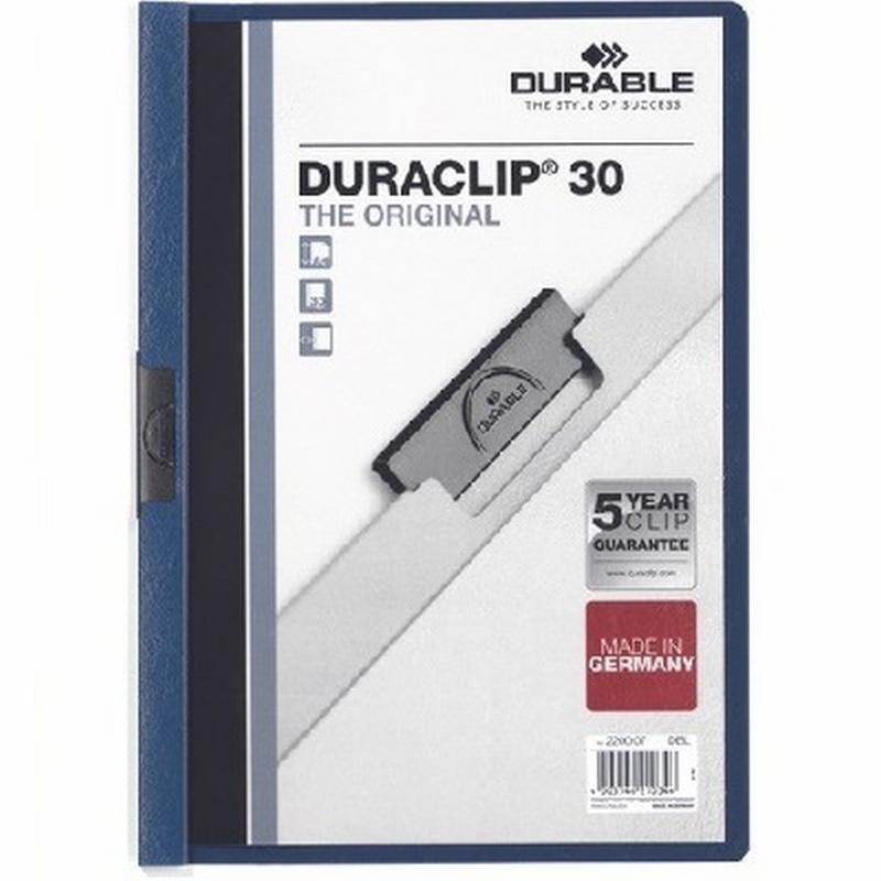 CARPETA DURACLIP DOSSIER PINZA LATERAL AZUL OSCURO CAPACIDAD 30 HOJAS (2200-07)  DE DURABLE - CARP.PINZA DINA4 30H.AZ OS.DURACLI