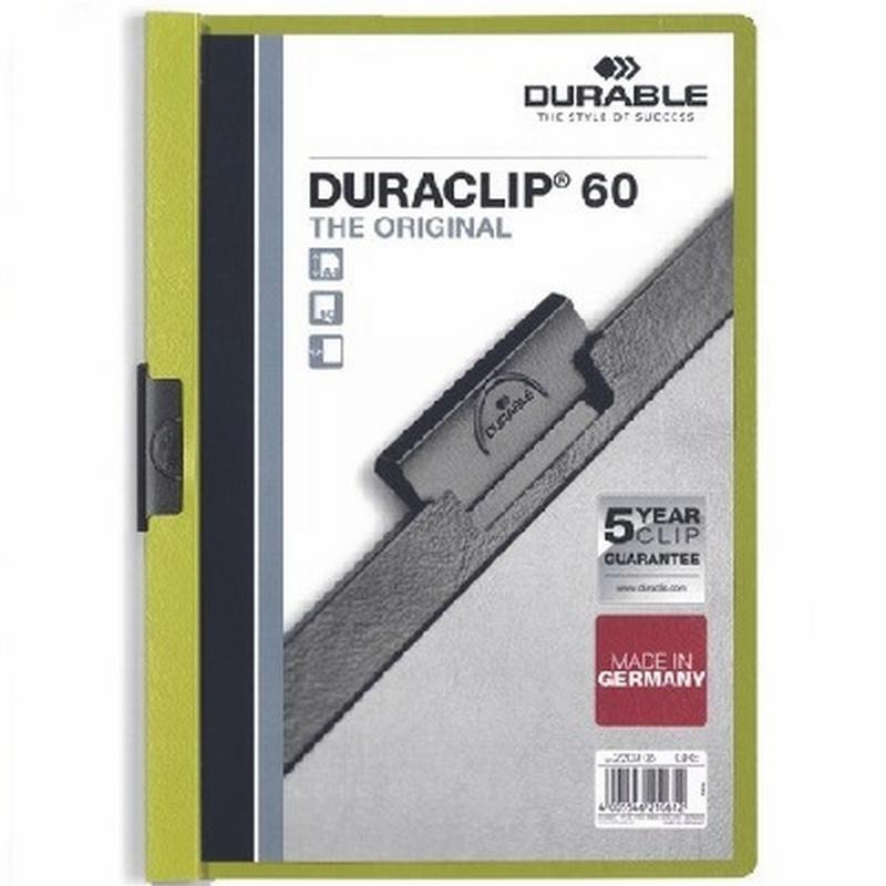 CARPETA DURACLIP DOSSIER PINZA LATERAL VERDE CAPACIDAD 60 HOJAS (2209-05)  DE DURABLE - CARP.PINZA BIG A4 60H.VE 2209-05