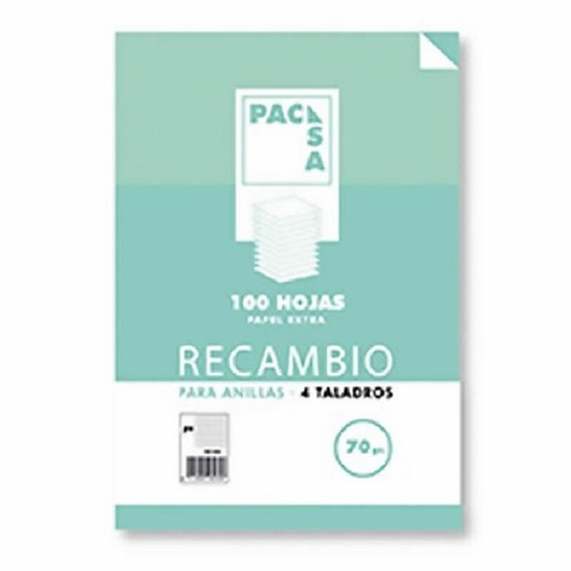 RECAMBIO DE HOJAS PACSA A5 100 HOJAS 4 TALADROS CUADRICULA 4X4 70 GRS. (21204) DE PACSA - RECAMB.4ANI.A5 80H C/M.1779CN