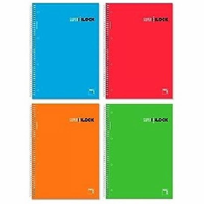 CUADERNO PACSA SUPERBLOC TAPA CARTON DURO FOLIO NATURAL 80 HOJAS DE 5 COLORES DE 60 GRS. CUADRICULA 5X5 (16441)