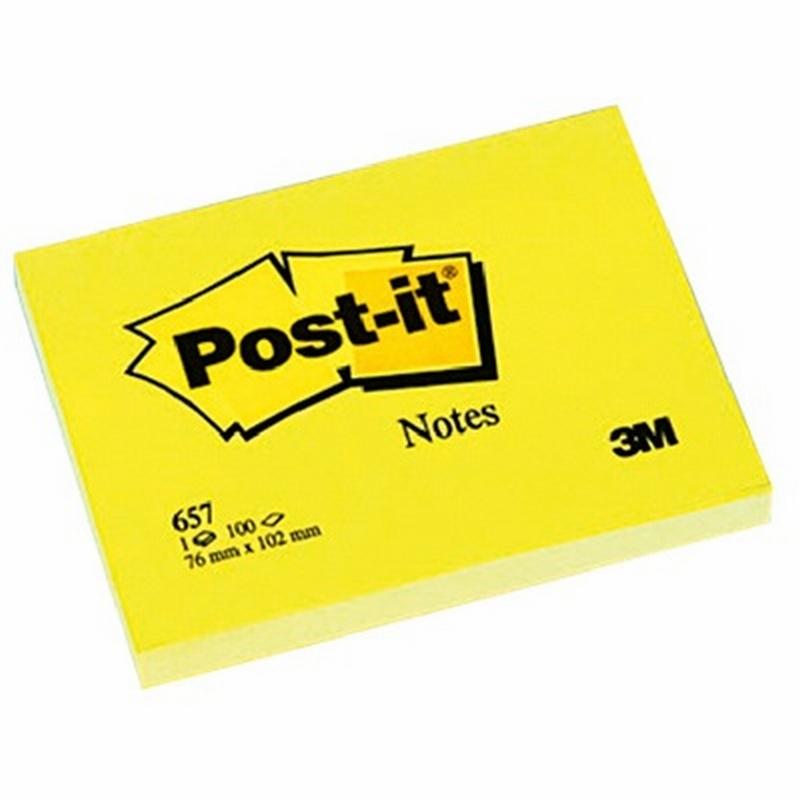 BLOC DE NOTAS ADHESIVAS POST-IT DE QUITA Y PON 76X102 MM. (657) DE POST-IT - POSTI 76*102AM 3M657