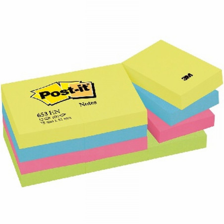 BLOC DE NOTAS ADHESIVAS POST-IT DE QUITA Y PON COLORES SURTIDOS SUPER STICKY 38 x 51 MM CON 100 HOJAS (653-N)