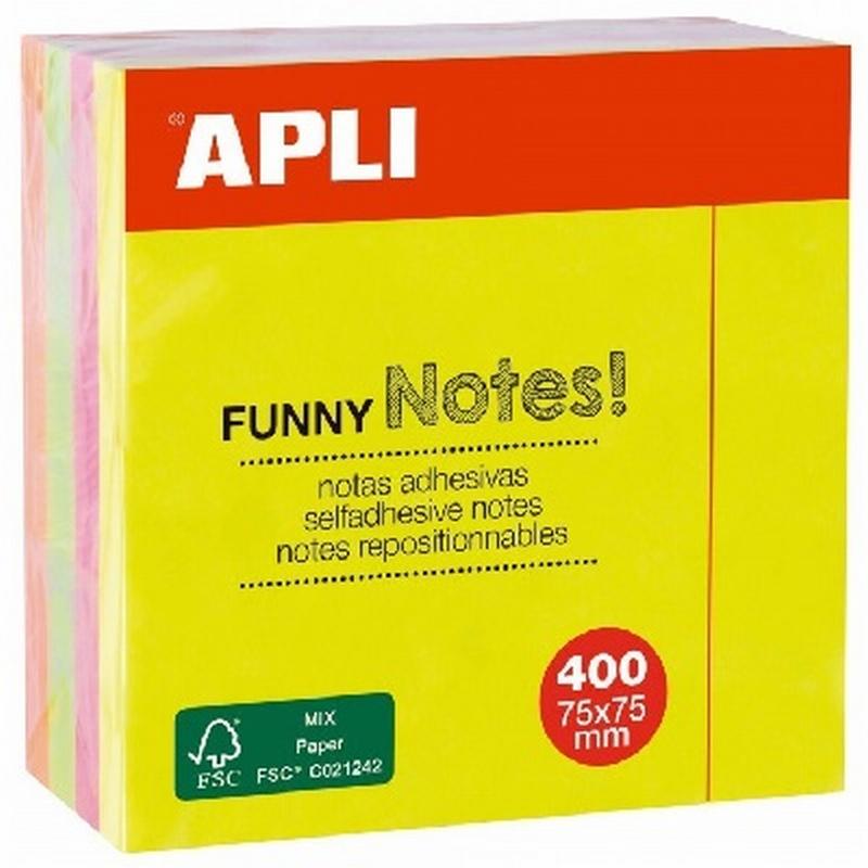 BLOC DE NOTAS ADHESIVAS APLI 76X76 MM NEON CUBO 400 HOJAS (10974) - POSTI CUBO APLI 4 COLORES FUERTE