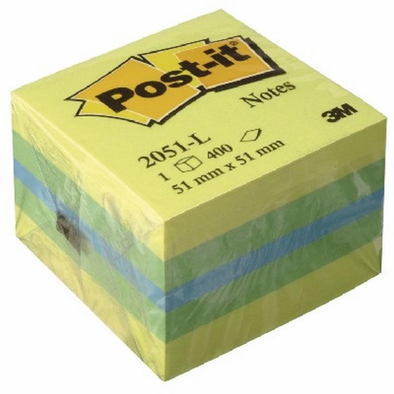 MINICUBO POST-IT DE NOTAS ADHESIVAS POST-IT DE QUITA Y PON 51X51 MM COLOR LIMON 400 HOJAS (2051-L) O SURTIDO (2051-U)