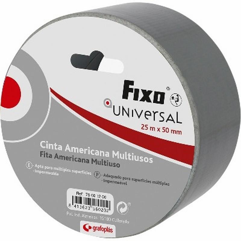CINTA AMERICANA FIXO UNIVERSAL 25 M.X50 MM. PLATA (75601200) - CINTA AMERICANA 25M.x50MM.