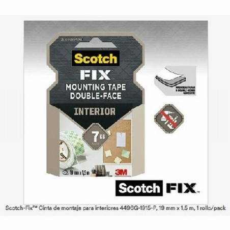 CINTA ADHESIVA SCOTCH FIX ROLLO DE 1,5 M x 19 MM HASTA 7KG. (4496G-1915-P) - C.ADH.DOBLE CARA 1.5M*19MM SCOTH RESISTENTE