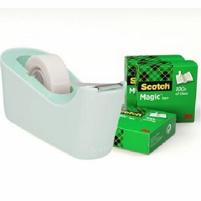 DISPENSADOR DE CINTA SCOTCH C18 VERDE MENTA + 4 CINTAS INVISIBLE SCOTCH MAGIC 810 19 MM × 33 M (C18-4M)