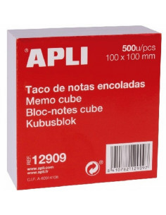 TACO PAPEL APLI ENCOLADO 100X100 MM BLANCO 500 HOJAS (12909) DE APLI - TACO BLANCO ENCOLADO 10*10 500 HJS.