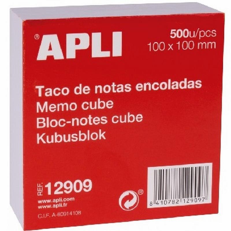 TACO PAPEL APLI ENCOLADO 100X100 MM BLANCO 500 HOJAS (12909) DE APLI - TACO BLANCO ENCOLADO 10*10 500 HJS.