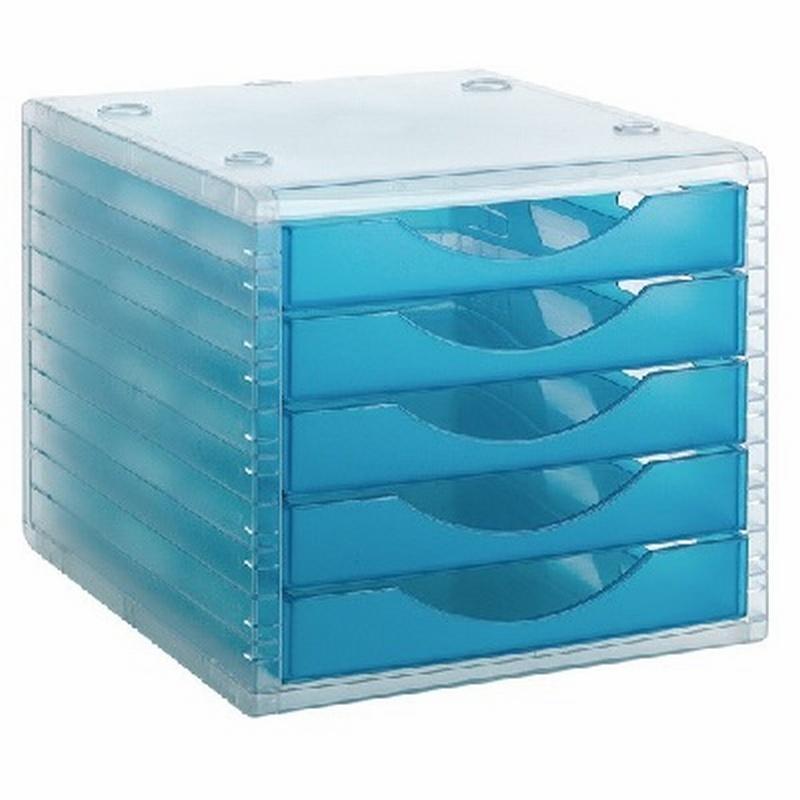 MODULO DE 5 CAJONES DE SOBREMESA TRASLUCIDO ARCHIVO 2000 APILABLE AZUL LAGOON 260X270X340 MM (4005 LG TL)