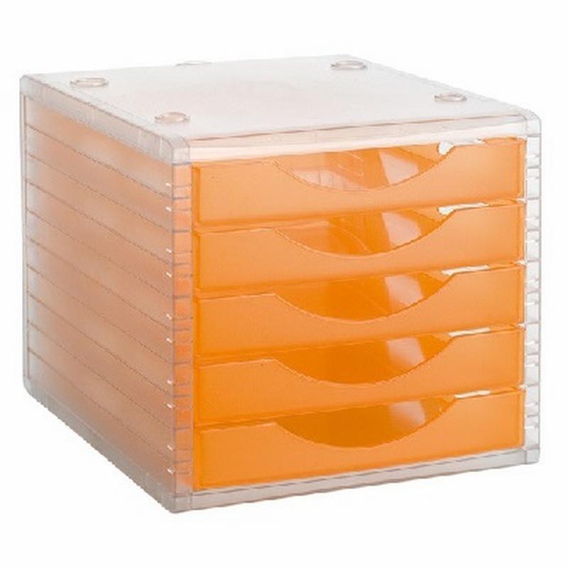 MODULO DE 5 CAJONES DE SOBREMESA TRASLUCIDO ARCHIVO 2000 APILABLE NARANJA 260X270X340 MM (4005 NA TL)