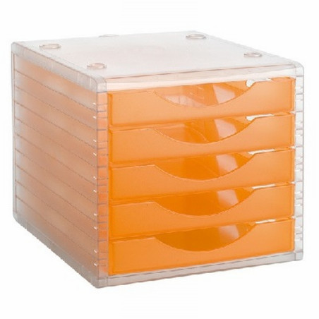 MODULO DE 5 CAJONES DE SOBREMESA TRASLUCIDO ARCHIVO 2000 APILABLE NARANJA 260X270X340 MM (4005 NA TL)
