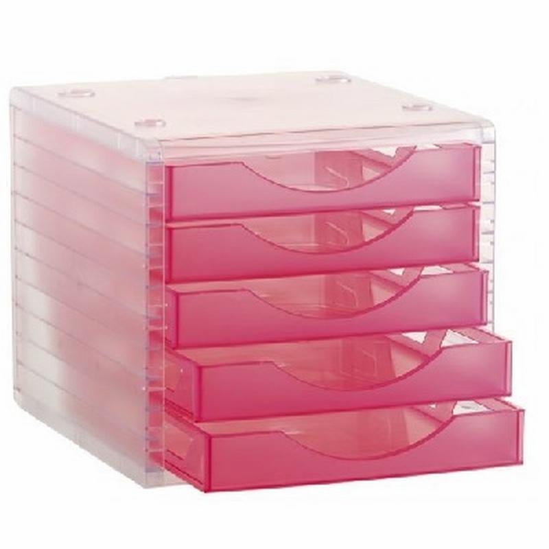 MODULO DE 5 CAJONES DE SOBREMESA TRASLUCIDO ARCHIVO 2000 APILABLE FUCSIA  260X270X340 MM (4005 FC TL)