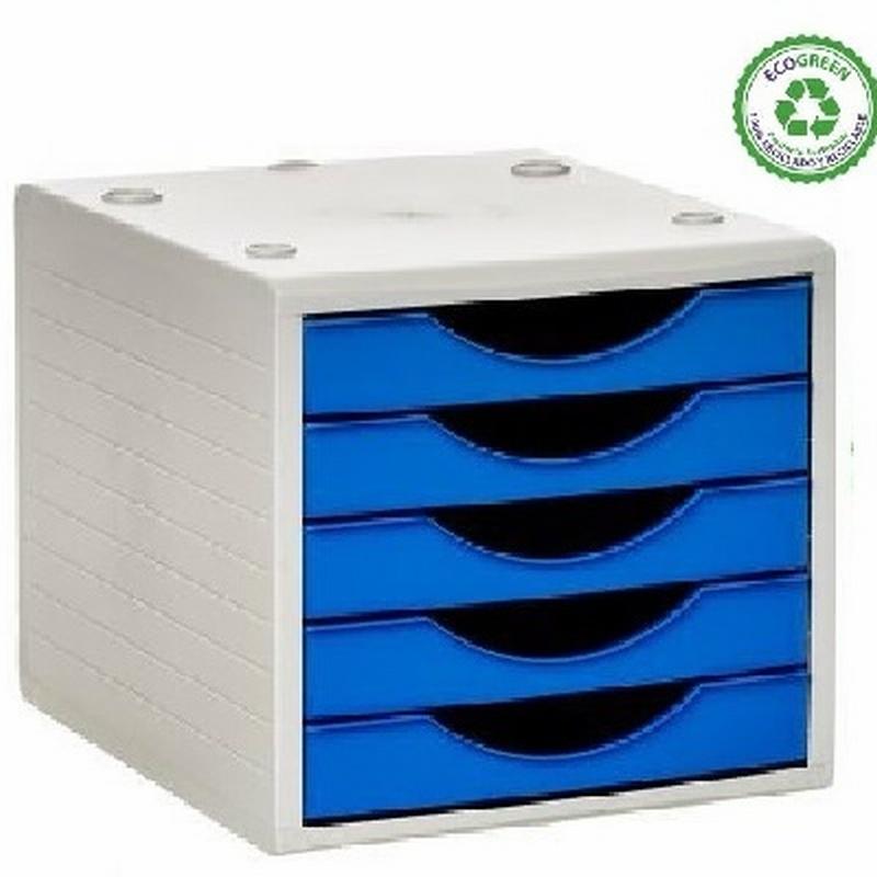 FICHERO DE 5 CAJONES DE SOBREMESA GRIS ARCHIVO 2000 APILABLE FRONTAL AZUL LAGOON 260X270X340 MM (4005 LG)