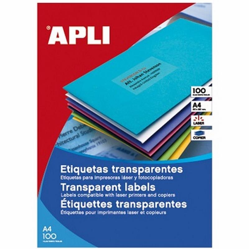 ETIQUETA ADHESIVA APLI LASER FOTOCOPIADORA POLIESTER 210X297 MM. TRANSLUCIDA 20 HOJAS DIN A4 20 ETIQUETAS (01225)