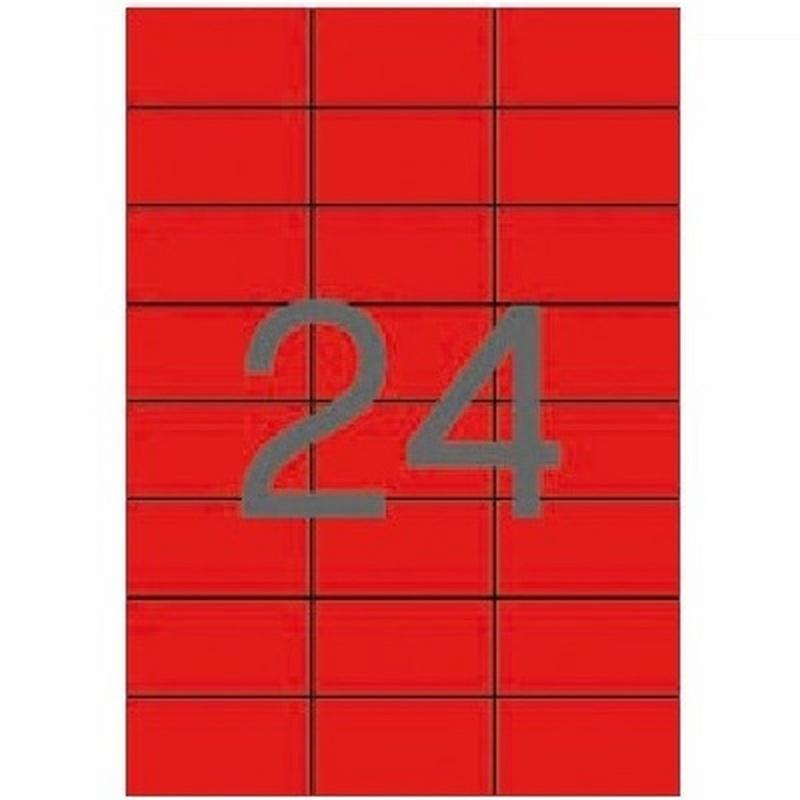 ETIQUETA ADHESIVA APLI LASER/COPY/INKJET 70X37 MM. ROJA 20 HOJAS DIN A4 480 ETIQUETAS (01593) - ETIQ.LASER 70*37 RJ.CJ20H.
