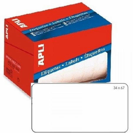 ETIQUETAS APLI BLANCAS EN ROLLO 34X67 MM. ESCRITURA MANUAL (1695) DE APLI - ETIQ.ADH.34*67 ROLLO 600U