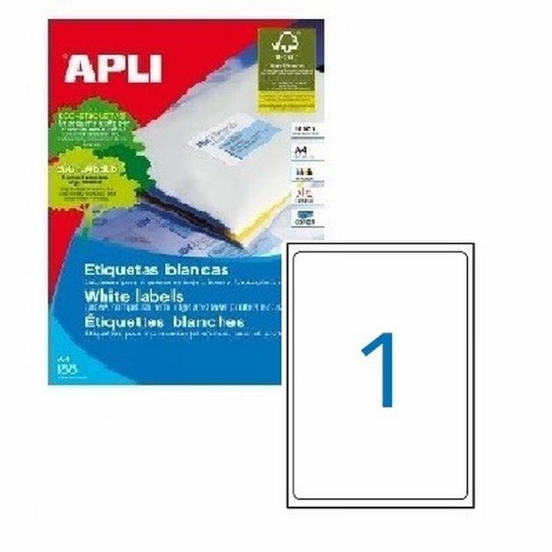 ETIQUETA ADHESIVA APLI LASER FOTOCOPIADORA INKJET CANTOS ROMOS 199.6X289.1 MM BLANCA 100 HOJAS DIN A4 100 ETIQUETAS (02412)