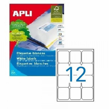ETIQUETA ADHESIVA APLI LASER FOTOCOPIADORA INKJET CANTOS ROMOS 63.5X72 MM BLANCA 100 HOJAS DIN A4 1200 ETIQUETAS (02416)