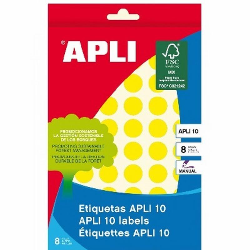 ETIQUETAS APLI -GOMET- REDONDAS Ø 13 MM AMARILLAS ESCRITURA MANUAL 8 HOJAS (02734) - ETIQ.SOBRE AM.13MM.CIRCULO -GOMET- 616U