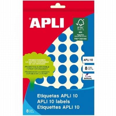 ETIQUETAS APLI -GOMET- REDONDAS Ø 13 MM AZULES ESCRITURA...