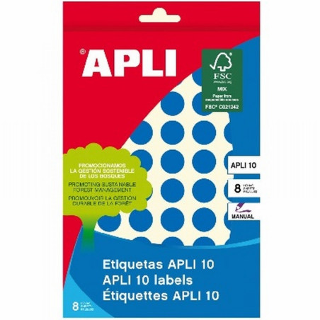 ETIQUETAS APLI -GOMET- REDONDAS Ø 13 MM AZULES ESCRITURA MANUAL 8 HOJAS (02735) - ETIQ.SOBRE AZ.13MM.CIRCULO -GOMET- 616U