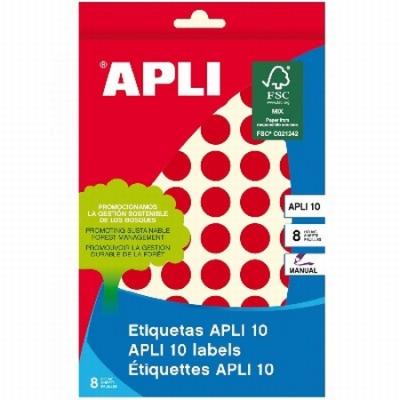 ETIQUETAS APLI -GOMET- REDONDAS Ø 13 MM ROJAS ESCRITURA...
