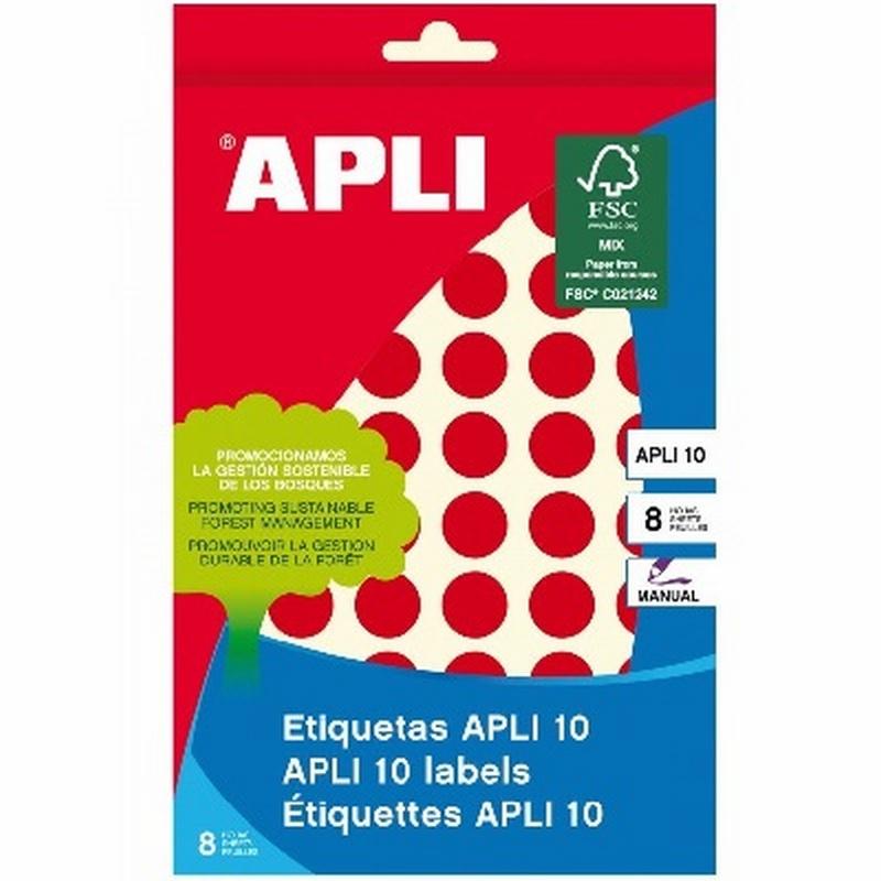 ETIQUETAS APLI -GOMET- REDONDAS Ø 13 MM ROJAS ESCRITURA MANUAL 8 HOJAS (02736) - ETIQ.SOBRE RJ.13MM.CIRCULO -GOMET- 616U