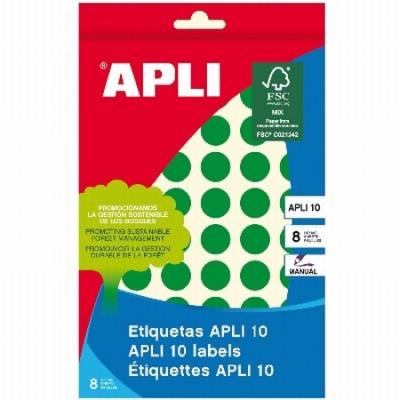 ETIQUETAS APLI -GOMET- REDONDAS Ø 13 MM VERDES ESCRITURA...