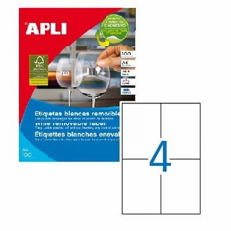 ETIQUETA ADHESIVA REMOVIBLE APLI LASER FOTOCOPIADORA INKJET 105X148 MM BLANCA 100 HOJAS DIN A4 400 ETIQUETAS (03058)