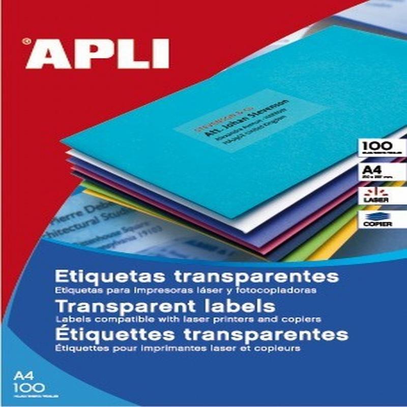 ETIQUETA ADHESIVA APLI POLIESTER TRANSLUCIDA DIN A4 FOTOCOPIADORA LASER CAJA CON 100 ETIQUETAS (11919)