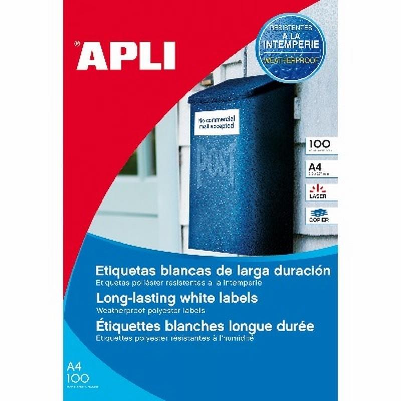 ETIQUETA ADHESIVA APLI LASER FOTOCOPIADORA POLIESTER 210X297 MM. BLANCA 100 HOJAS DIN A4 100 ETIQUETAS (12121)