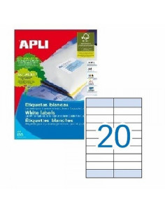ETIQUETA ADHESIVA APLI LASER FOTOCOPIADORA INKJET 105X28,75 MM BLANCA 100 HOJAS DIN A4 2000 ETIQUETAS (12330)
