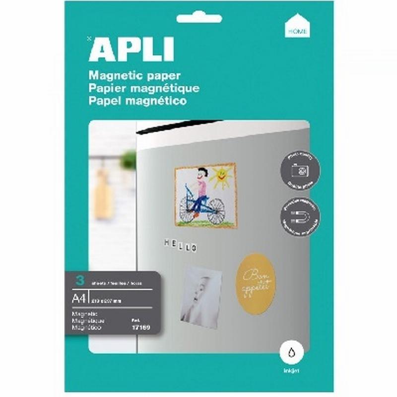 PAPEL MAGNETICO APLI PARA INK JET DIN A4 PACK DE 3 HOJAS 650 GR (17169) - PAP.MAGNETICO A4 INK JET PQ.3HJ