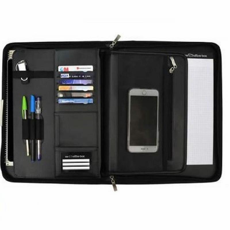 CARTERA OFFICE BOX PORTADOCUMENTOS DIN A4 CON ASA ALUMINIO 4 ANILLAS 25 MM EXTRAIBLES BOLSILLOS (74368)