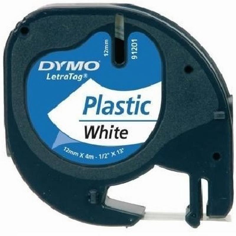 CINTA DYMO DE POLIESTER 12MM x 4M NEGRO/BLANCO PARA MAQUINA LETRATAG (S0721660) (91201) - CINTA LETRATAG PLAST.BL 91201