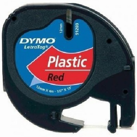 CINTA DYMO DE POLIESTER 12MM x 4M NEGRO/ROJO PARA MAQUINA LETRATAG (S0721630) (91203) - CINTA LETRATAG PLAST.RJ 91203