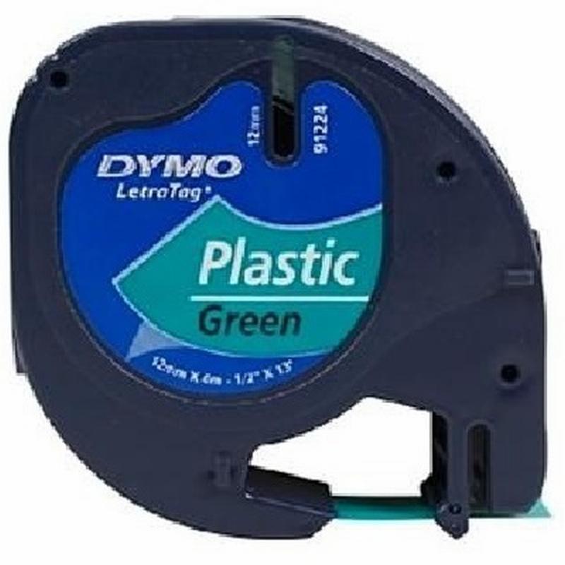 CINTA DYMO DE POLIESTER 12MM x 4M NEGRO/VERDE PARA MAQUINA LETRATAG (S0721640) (91204) - CINTA LETRATAG PLAST.VE 91204