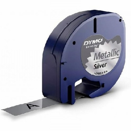 CINTA DYMO METALIZADA 12MM x 4M NEGRO/PLATA PARA MAQUINA LETRATAG (S0721730) (91208) - CINTA LETRATAG METAL PL 91208