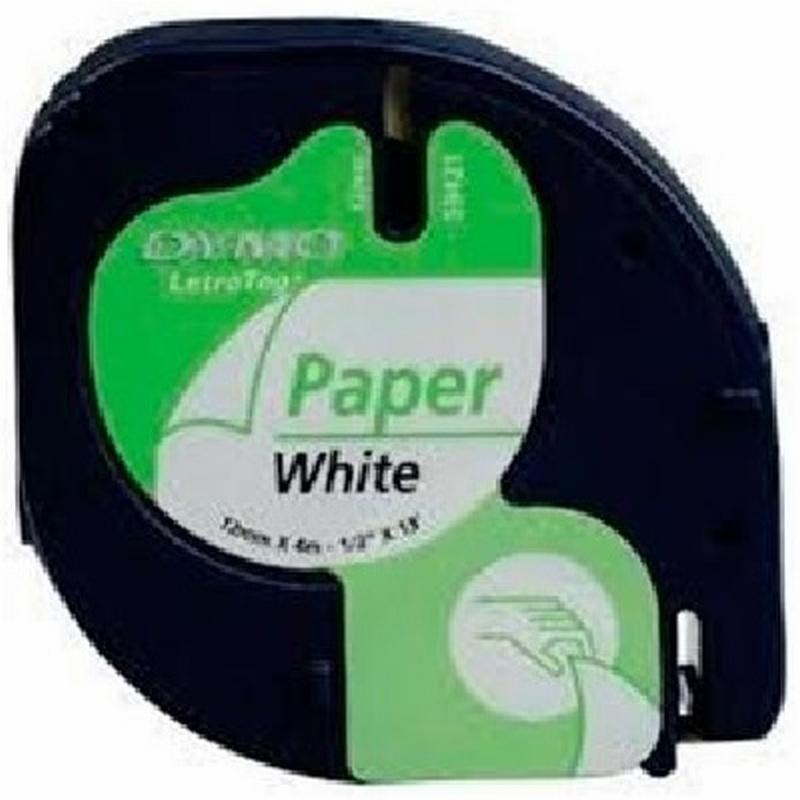 CINTA DYMO DE PAPEL 12MM x 4M NEGRO/BLANCO PARA MAQUINA LETRATAG (S0721510) (91200) - CINTA LETRATAG PAPEL BL.91200