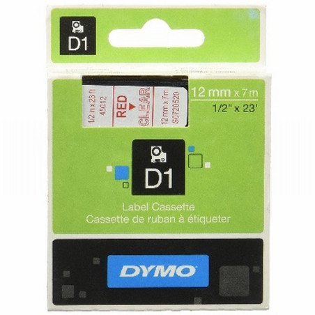 CINTA DYMO 1000 ROJO-TRANSPARENTE 12MM X 7MTS. D1 (S0720520) (45012) - CINTA DYMO 12MM RJ/TRANS.45012
