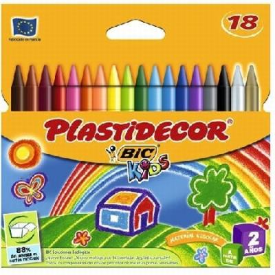 LAPICES CERA PLASTIDECOR CAJA DE 18 COLORES SURTIDOS...