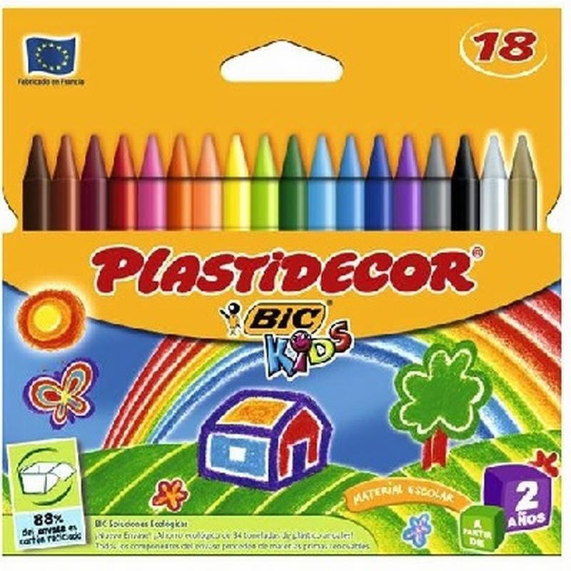 LAPICES CERA PLASTIDECOR CAJA DE 18 COLORES SURTIDOS (8757712) - PLASTIDECOR 18 COLORES