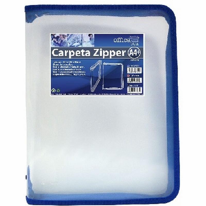 CARPETA OFFICE BOX ZIPPER DIN A4+ POLIPROPILENO CON CREMALLERA Y BORDE DE TELA COLOR AZUL (57561) - CARP.CREMALLERA  PLASTICO